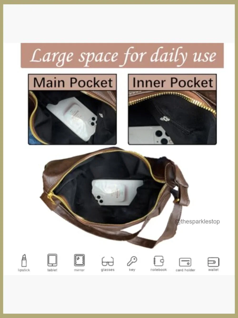 Vegan Leather Hobo Bag Crossbody Shoulder Tote Work Travel with Zipper